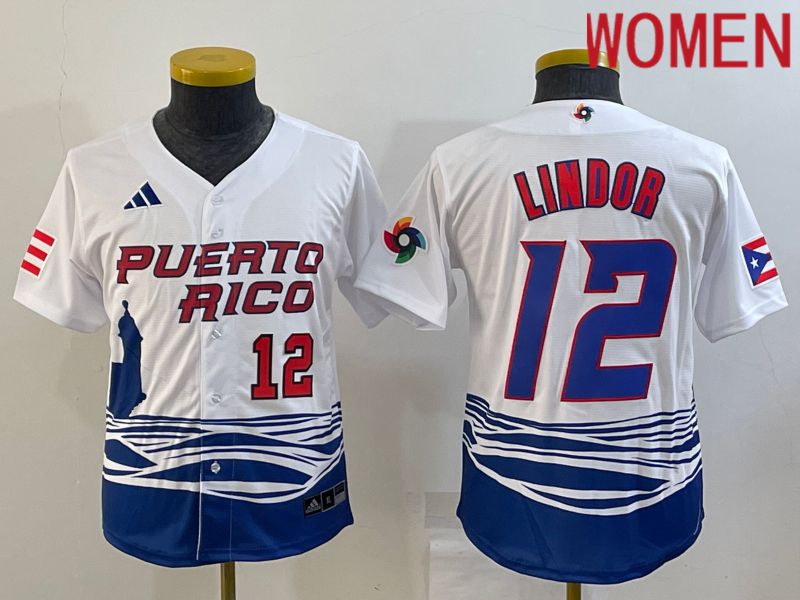 Women 2023 World Cub 12 Lindor White MLB Jersey5